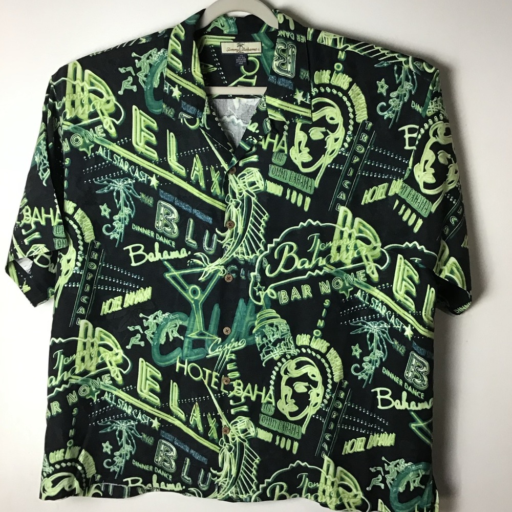 Tommy Bahama black silk shirt. Neon lights. XXL